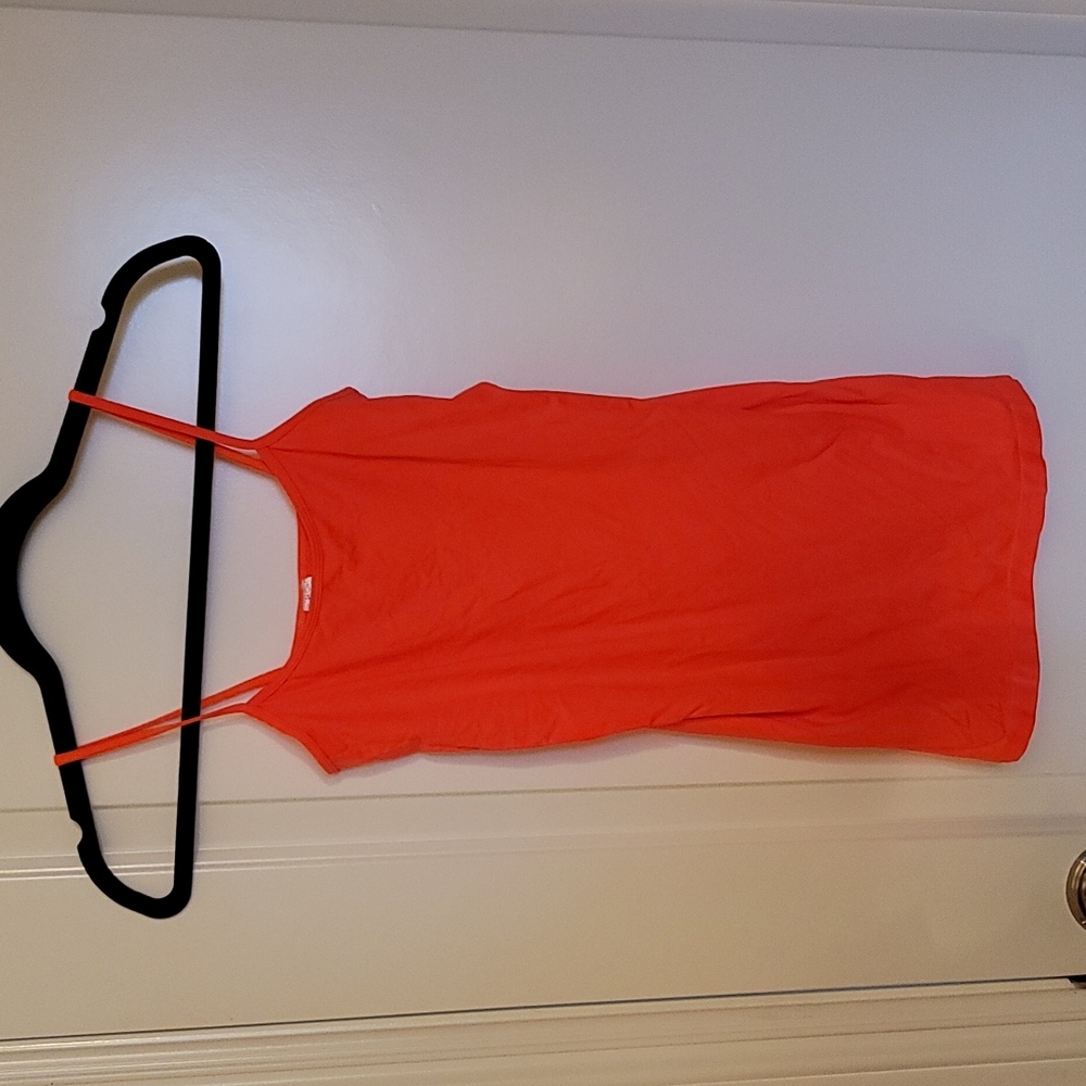 Neon orange nylon and spandex spaghetti strap camisole